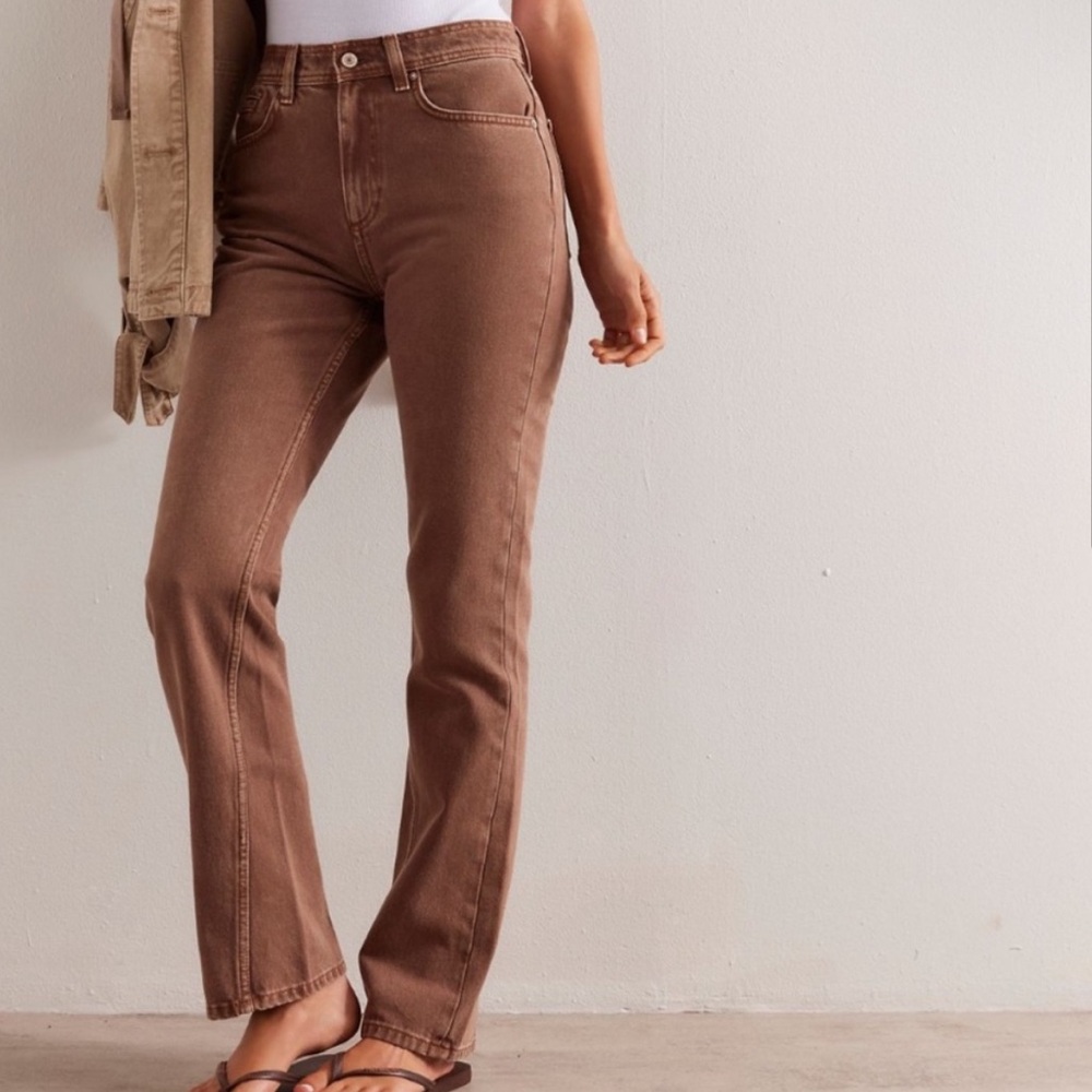Free People Mid-Rise Straight Leg Jeans in Brown